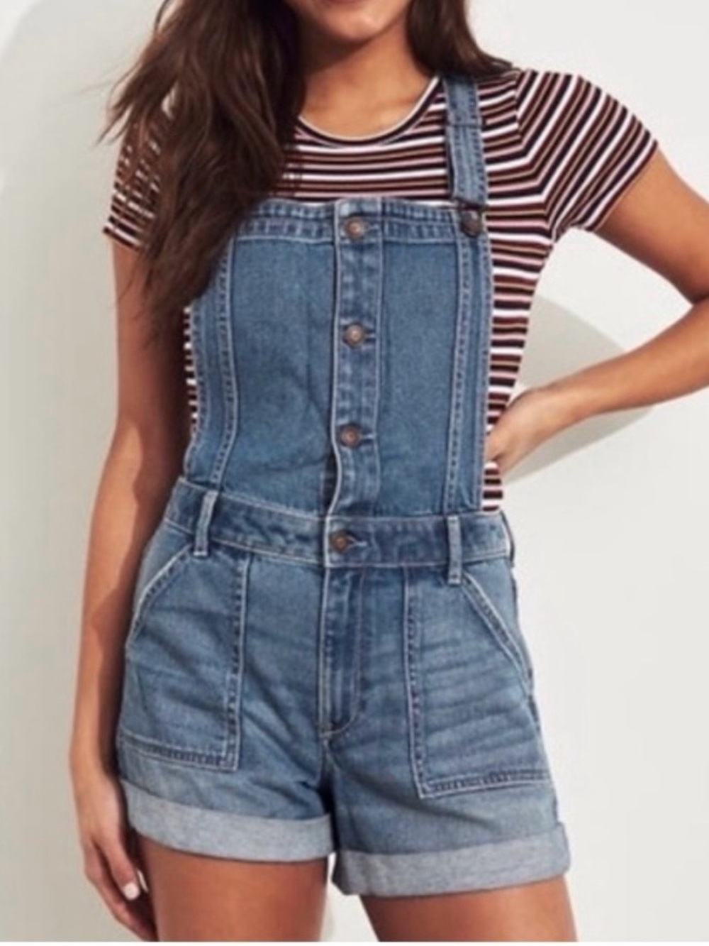 Hollister Light Blue Denim Short Overalls
